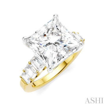 1 1/4 Ctw Princess Shape Emerald and Round Cut Diamond Semi-Mount Engagement Ring in 14K Yellow and White Gold